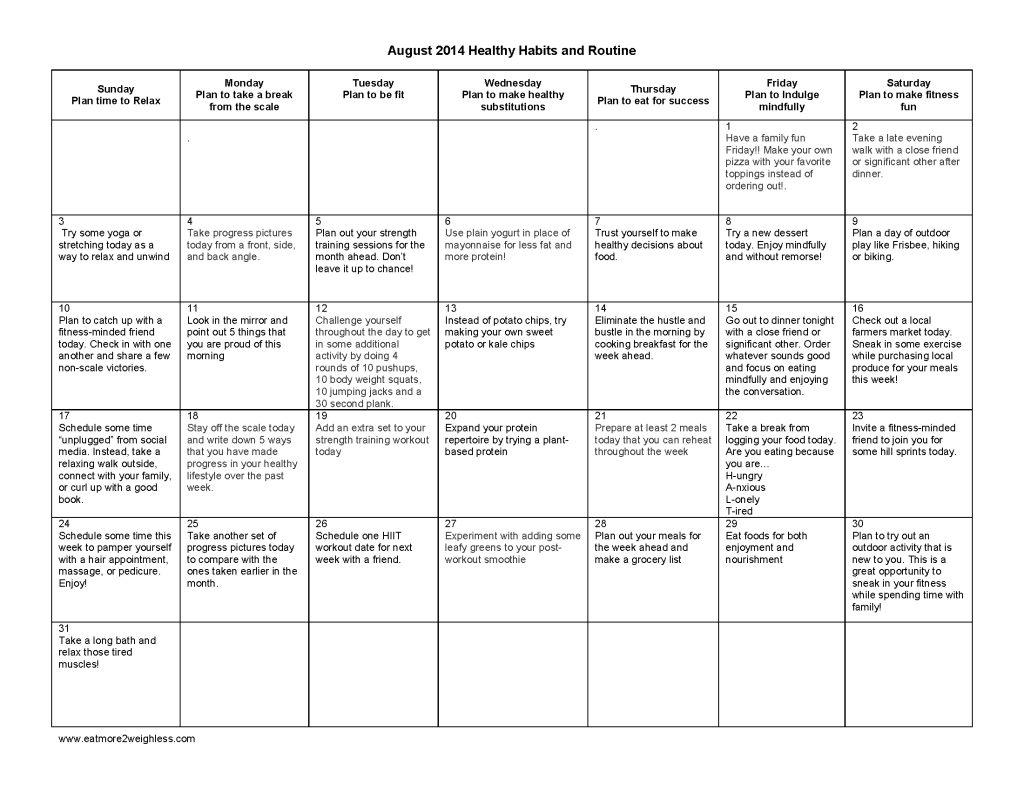 August Challenge: Healthy Habits and Routines - Eat More 2 Weigh Less