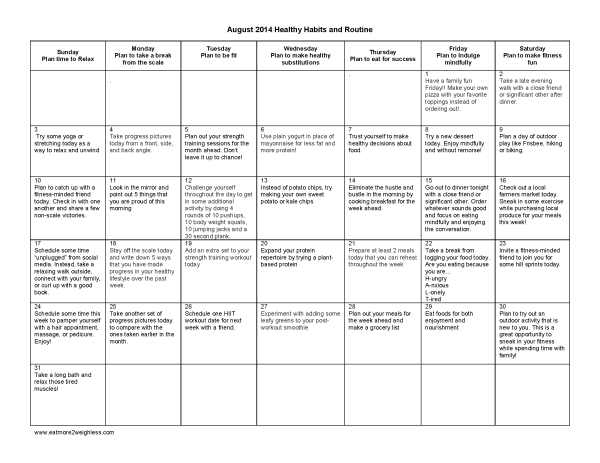 August Challenge: Healthy Habits and Routines - Eat More 2 Weigh Less