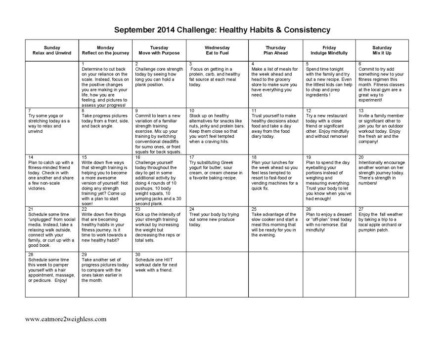 September 2014 Challenge: Healthy Habits - Eat More 2 Weigh Less